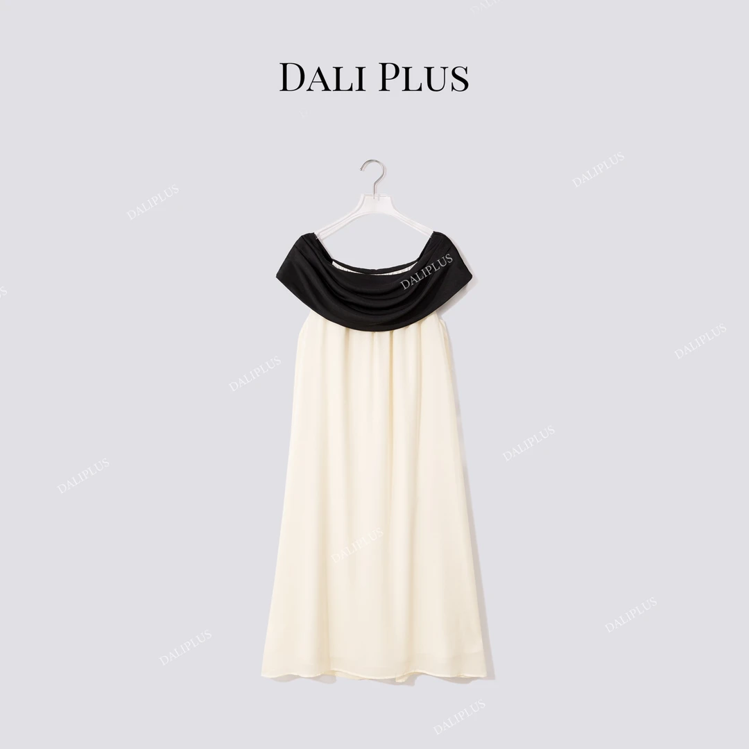 DALI PLUS“重磅100桑蚕丝度假神裙”黑白撞色醋酸连衣裙-D5LT2186