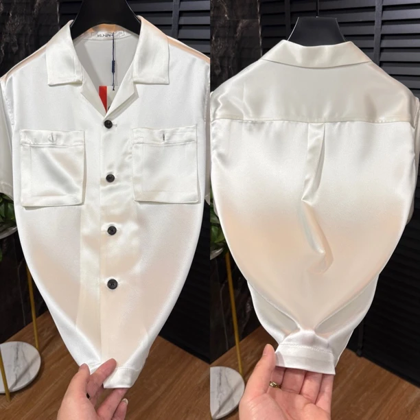 6713短袖醋酸料冰凉一夏短款青春潮流时尚修身衬衫款百搭亲肤冰凉