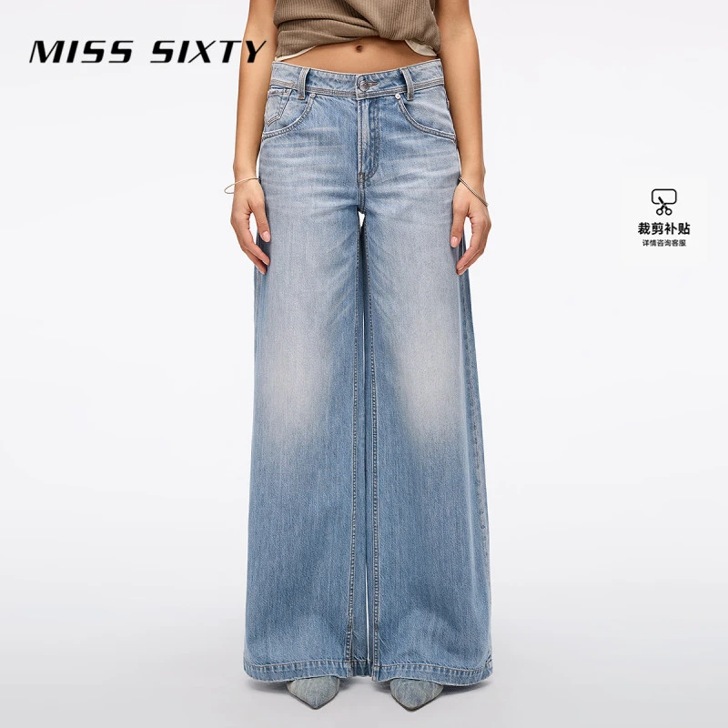 【进口牛仔面料】Miss Sixty2025夏季新款牛仔裤女复古百搭阔腿裤
