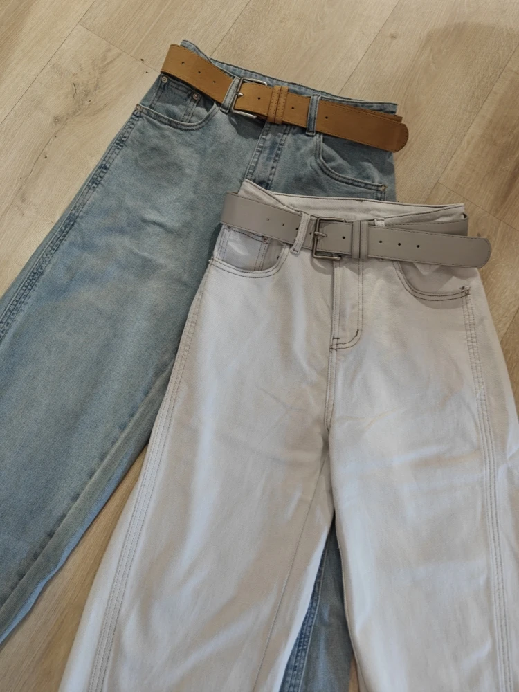 【济州岛】2025早春款 宽版皮带牛仔弯刀裤