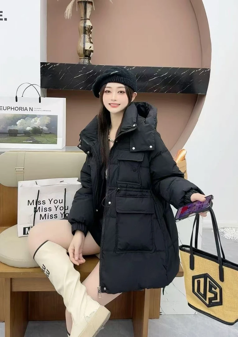那简家 【现货】8030冬季收腰显瘦保暖加绒加厚中长款外套