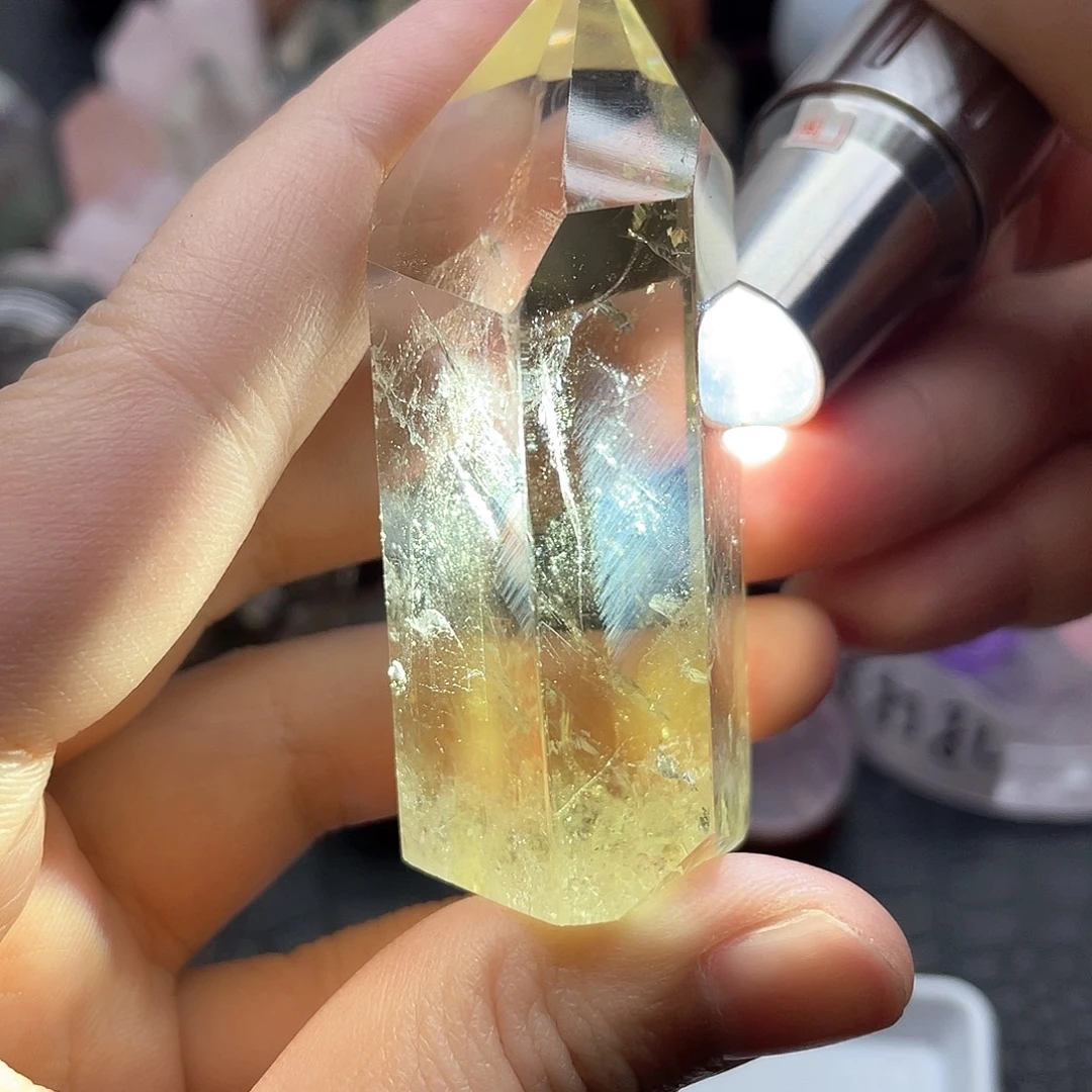 未镶嵌水晶珠宝半成品5黄水晶柱子 带蓝针