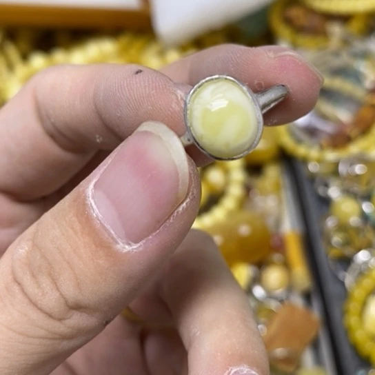裸石蜜蜡银S925镶嵌戒指
