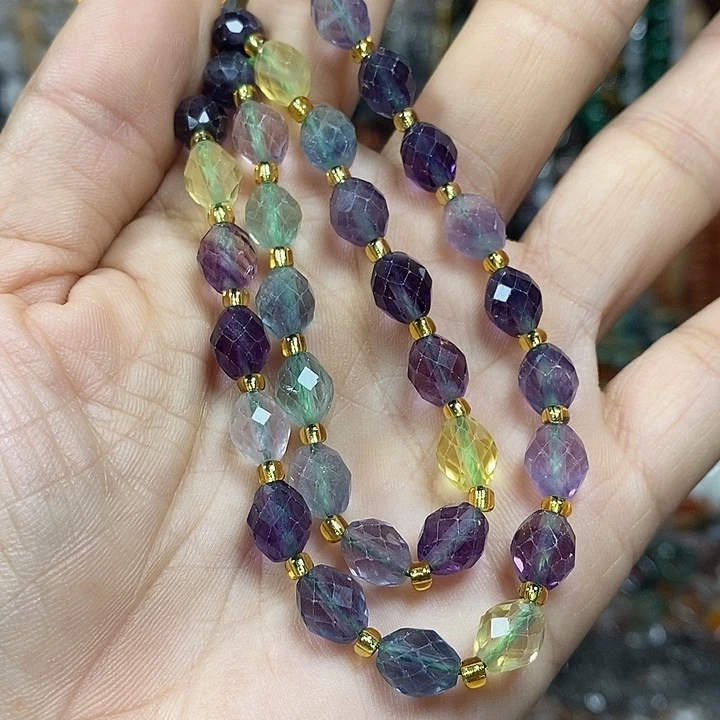 玛瑙/玉髓未镶嵌珠宝半成品天然七彩萤石米切卡6*8mm一条