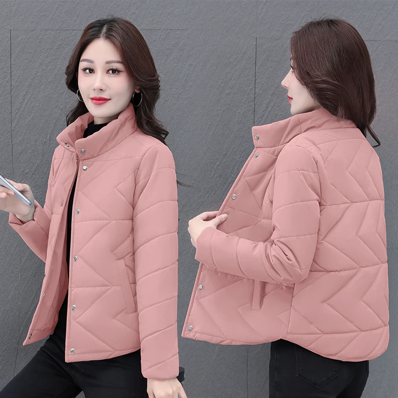 棉服秋冬女装立领常规款大码百搭棉衣短款拼接保暖时尚女士宽松