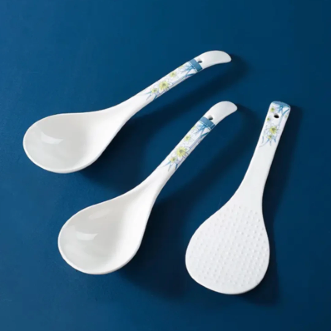 水仙花大汤勺三件套家用大号陶瓷勺子长柄勺盛汤米饭勺创意粥勺