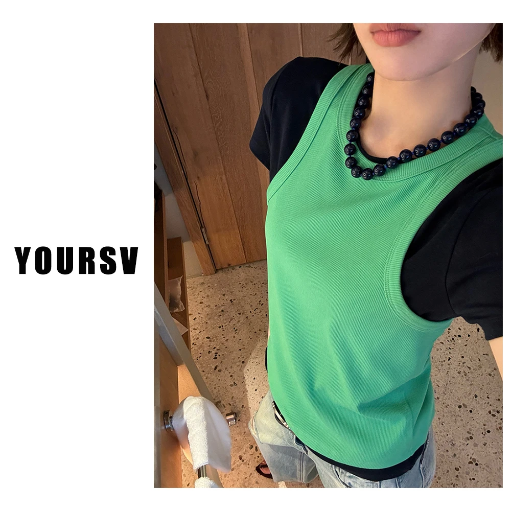 【YOURSV】「两件套T」春夏韩版设计感撞色T恤女时尚拼色小众短袖上衣