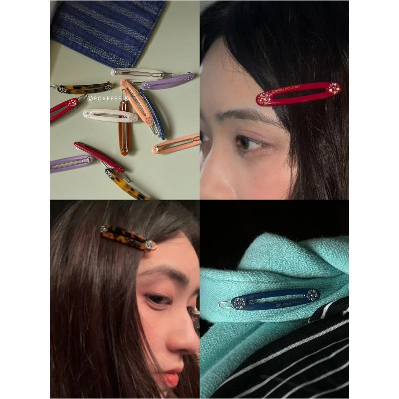 POXFFEE Acc/【全部现货】醋酸小花椭圆边夹复古彩色一字夹刘海夹
