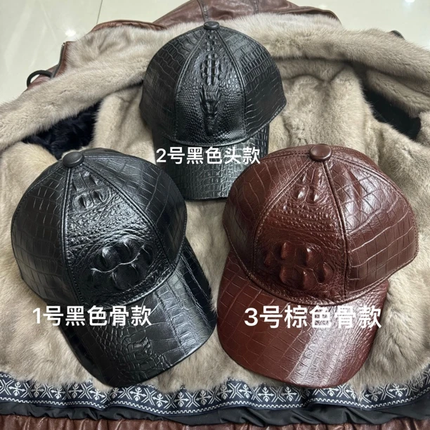 男士街头风真皮牛皮大檐休闲黑色棒球帽子鸭舌帽秋冬冬季棕色2025