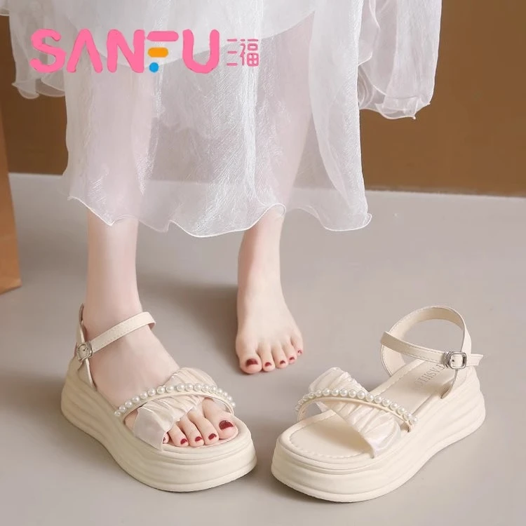 SANFU/三福仙女风松糕厚底凉鞋女2025夏季新款气质绝美轻便时装鞋