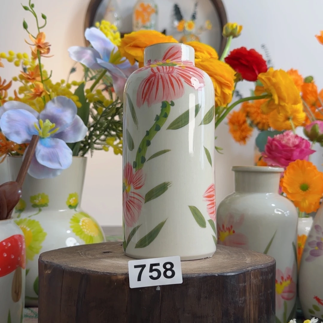 摆件景德镇陶瓷手绘小花瓶摆件无孔