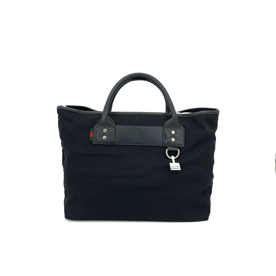 99新 GUCCI/古驰 经典商务百搭休闲黑色帆布托特包 尺寸37/29时尚