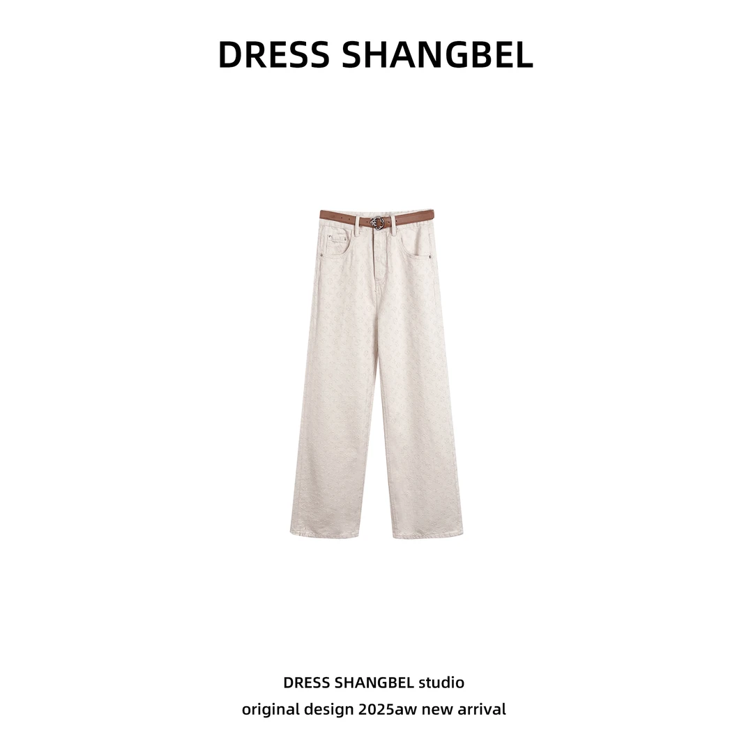 DRESS 2025新款C高级感高腰提花小众设计宽松阔腿裤8560
