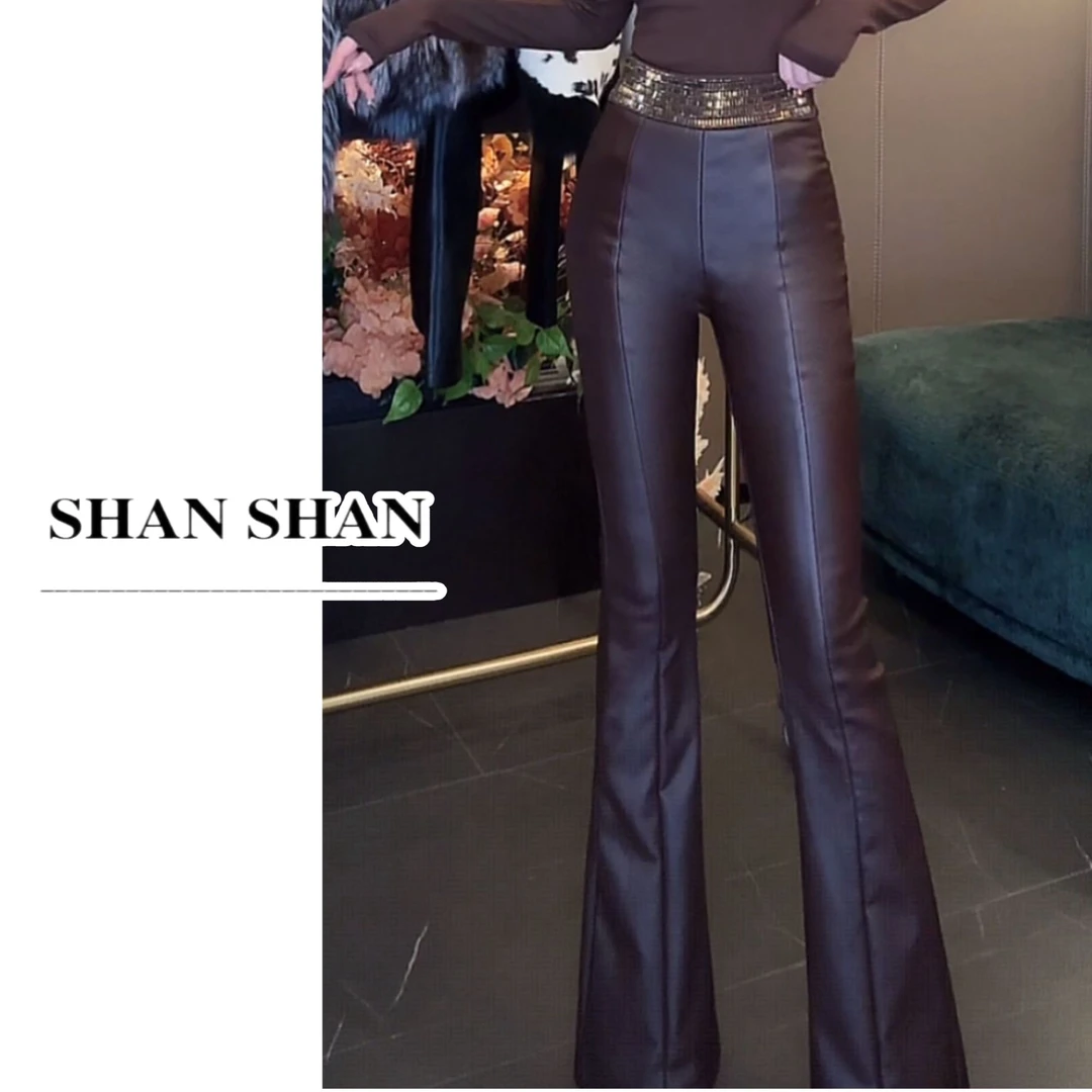 SS姗姗 冬季新款时尚百搭显瘦腰头钻设计喇叭休闲裤 51170455-548