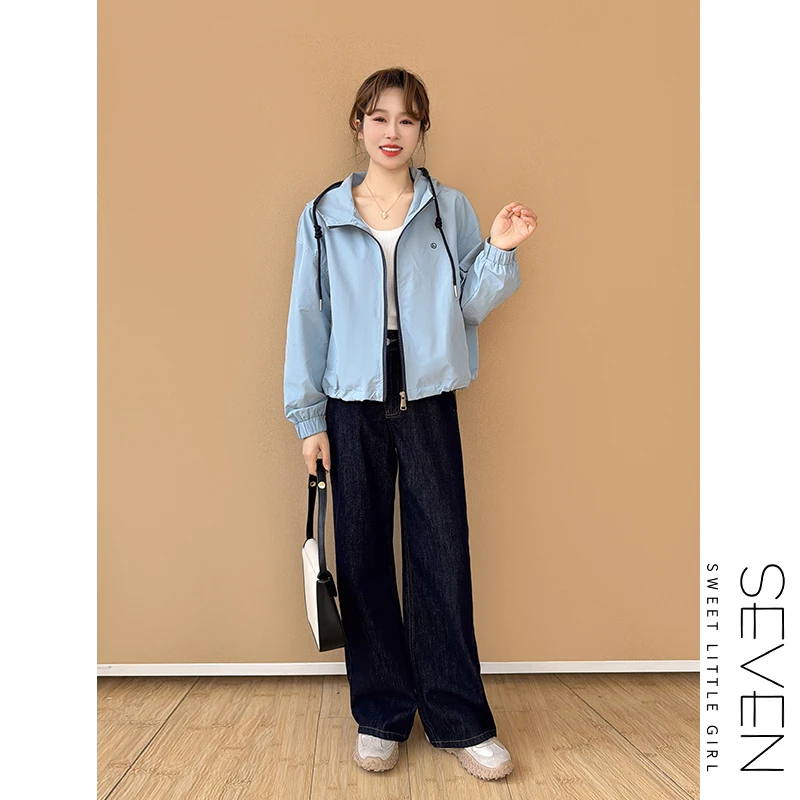 深海蓝③七七146小个子防褪色窄版直筒显瘦牛仔裤女款阔腿裤小美说