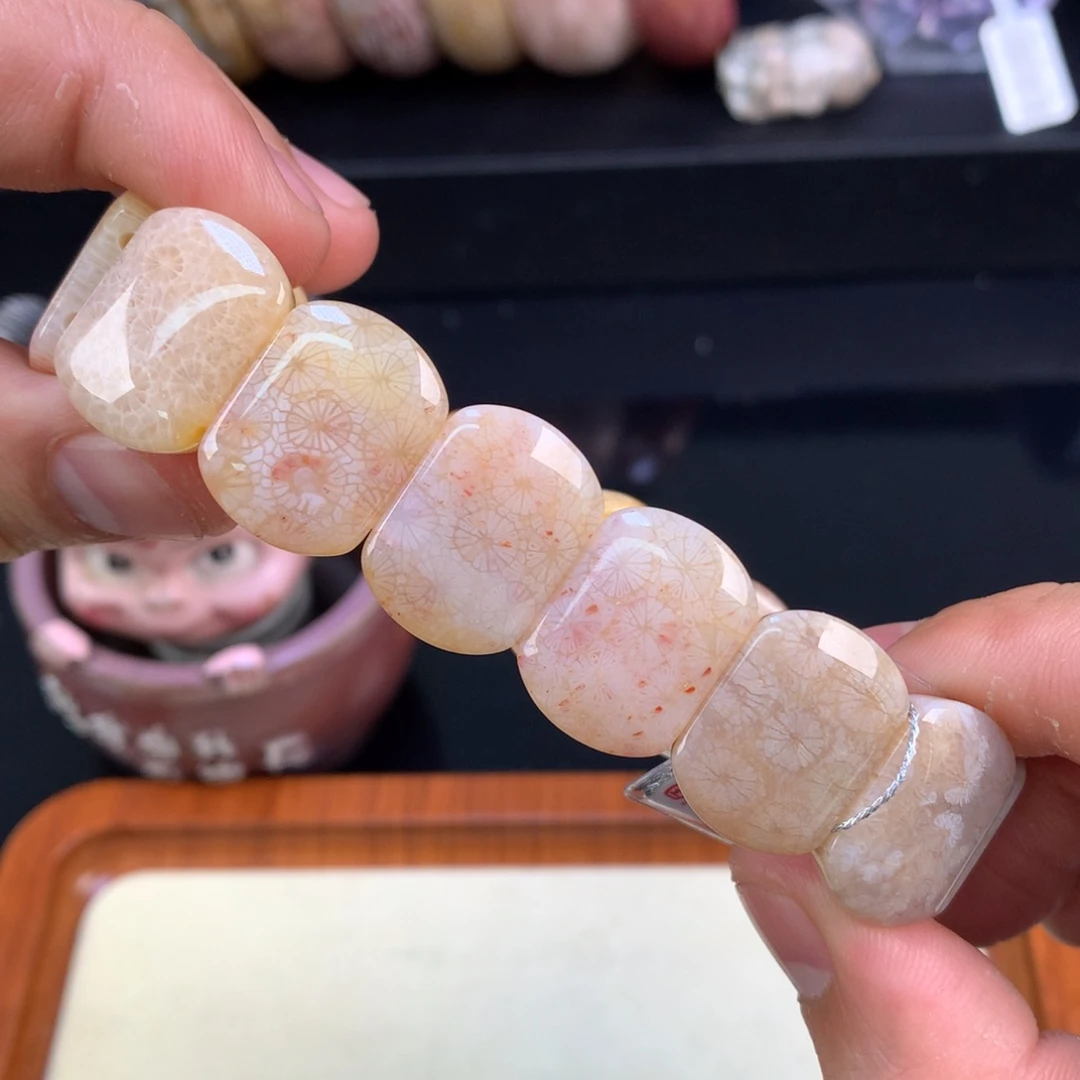 硅化珊瑚（珊瑚玉）未镶嵌颈饰49号冰糖带粉蕾丝600漏300