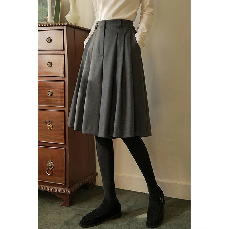 五分中裙秋冬款女2025高腰复古百褶裙小个子宽松显瘦休闲半身裙裤