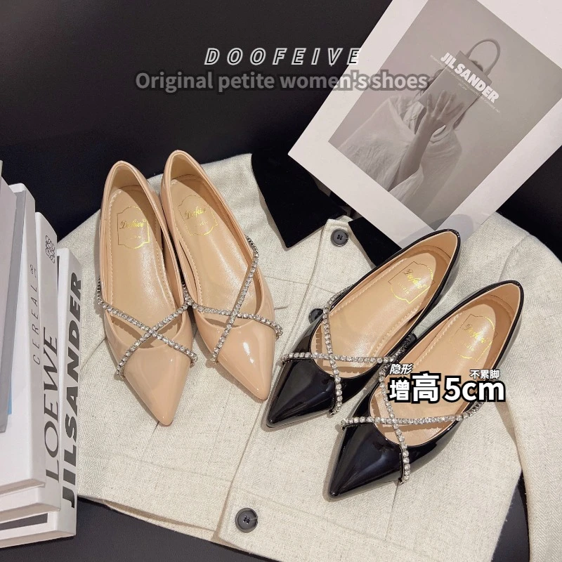 朵菲雯DOOFEIVE法式水钻软皮浅口千金风增高单鞋气质轻奢百搭女鞋