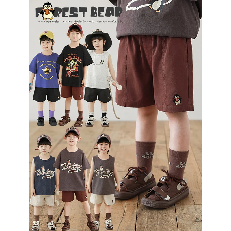 YOEHYAUL/幼悠夏五波下【开企清凉】精致绣标男童柔软全棉短裤N6296