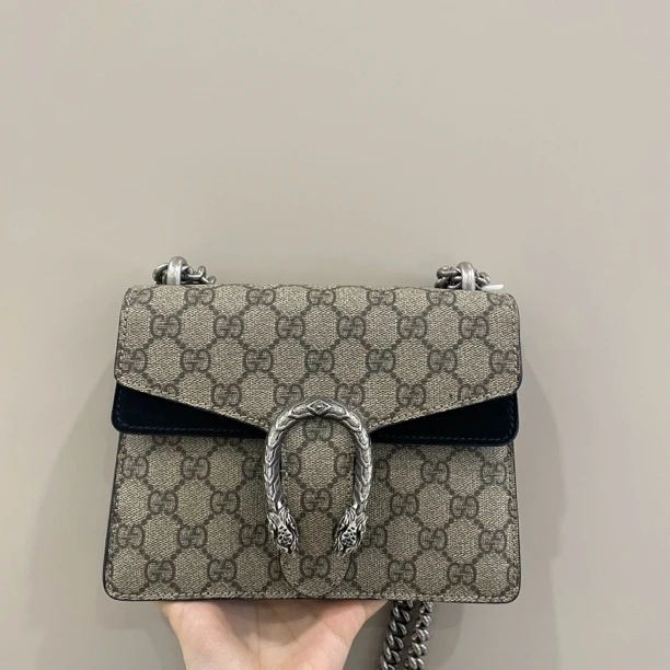 95新 GUCCI/古驰 经典黑色翻盖酒神包中号女士单肩包