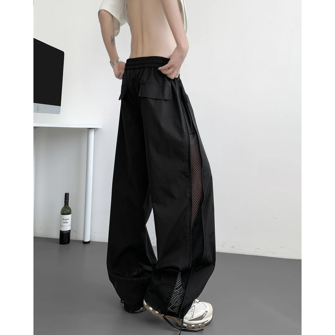 2025新款夏季薄速干防水冰丝空调裤侧拉链网格港风工装裤休闲裤男