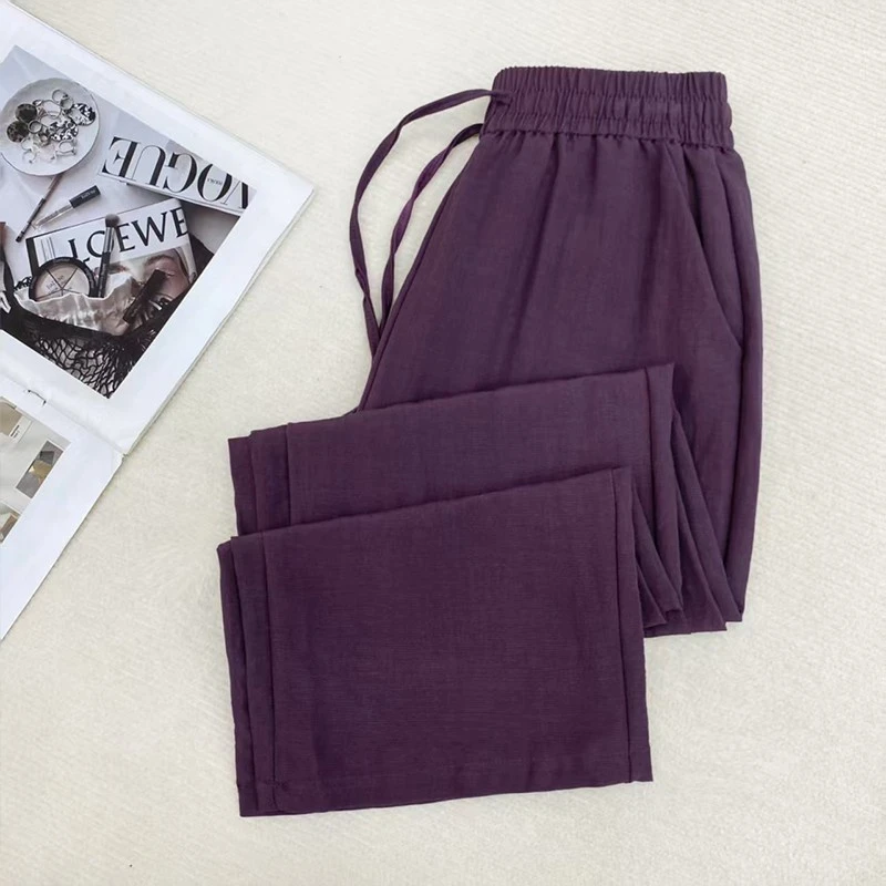 【天丝亚麻】2025新款夏透气休闲直筒裤高腰女款显瘦九分阔腿裤