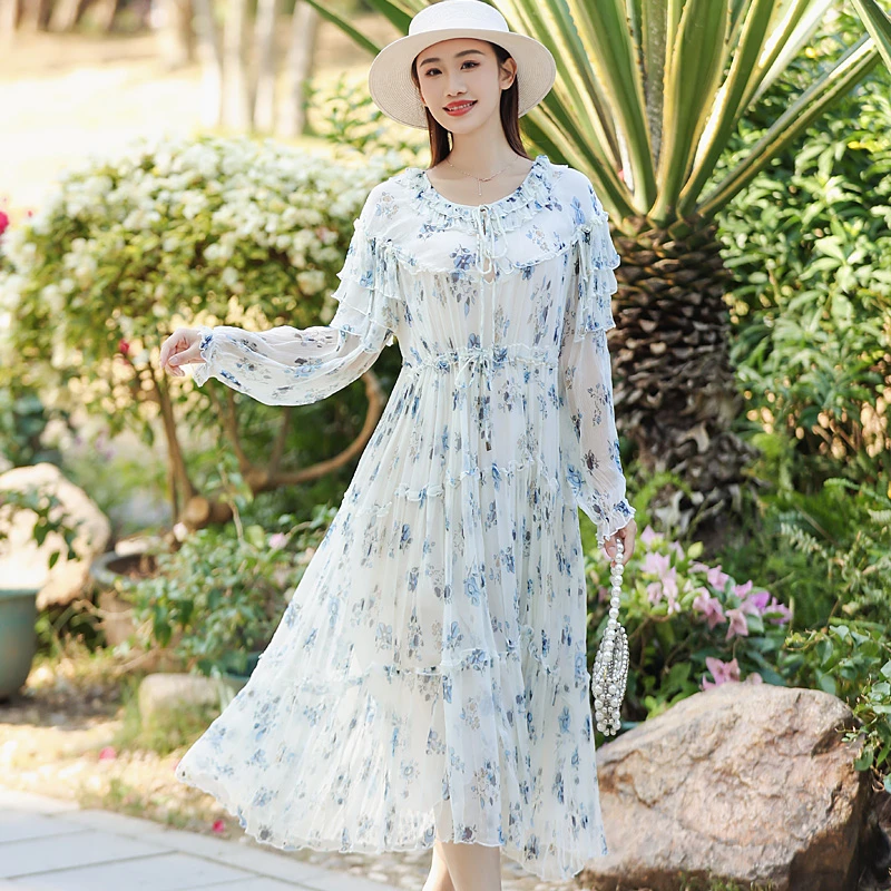 【秀儿专属】高级感轻奢女装时尚百搭优雅海边度假桑蚕丝连衣裙