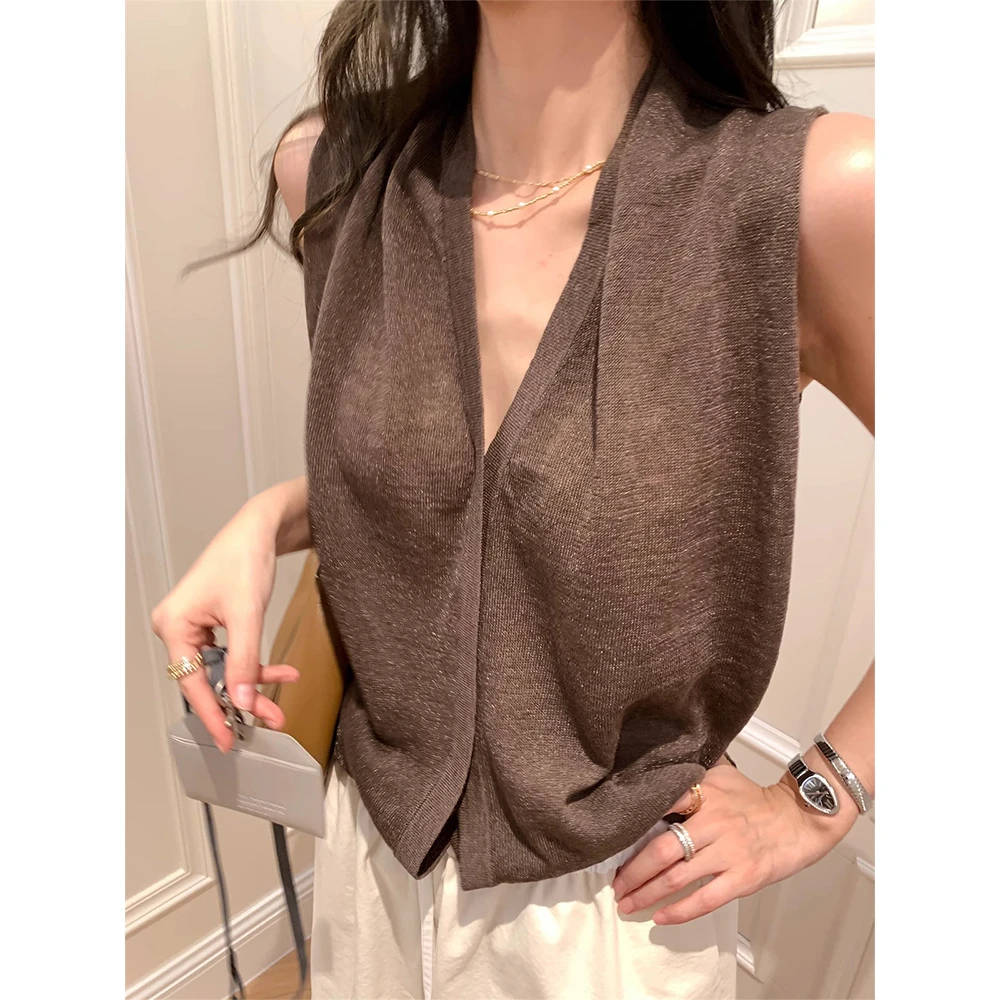 气质设计感无袖针织背心女夏复古港风V领内搭外穿打底小心机上衣