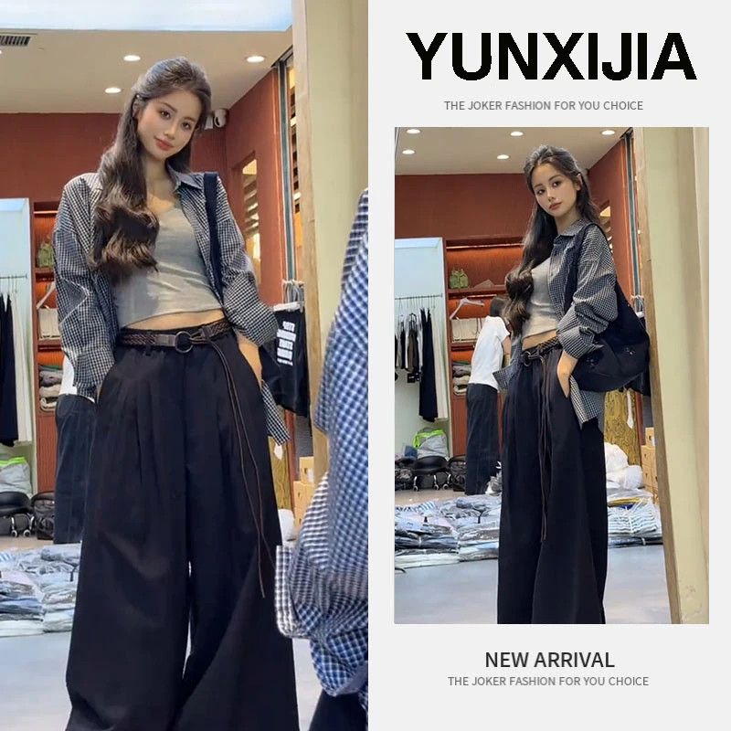 2025早秋时尚韩系宽松慵懒风百搭休闲吊带外套裤子三件套