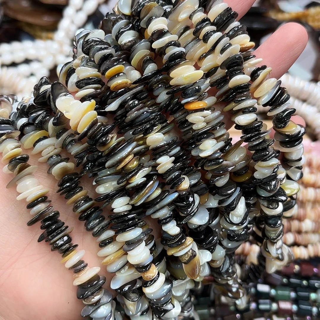 玛瑙/玉髓未镶嵌珠宝半成品黑贝隔片一条长75-80