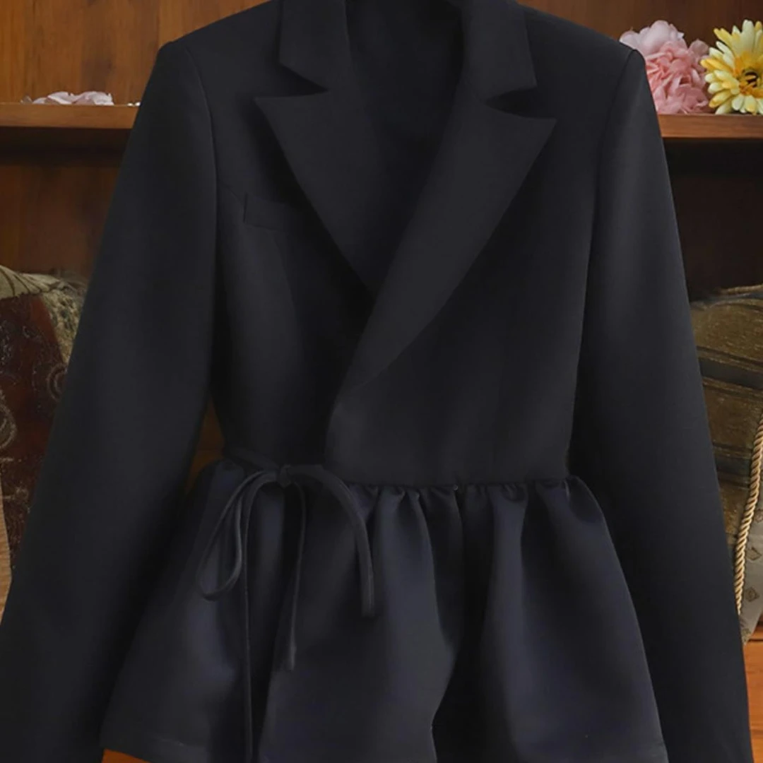 品牌折扣店出口出口盈余单漏尾单蕾丝修身Look优雅的质西装领短