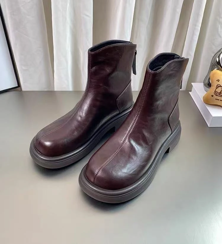 秋冬新款韩版通勤瘦瘦简约粗跟裸靴短靴69X5590(不加绒)