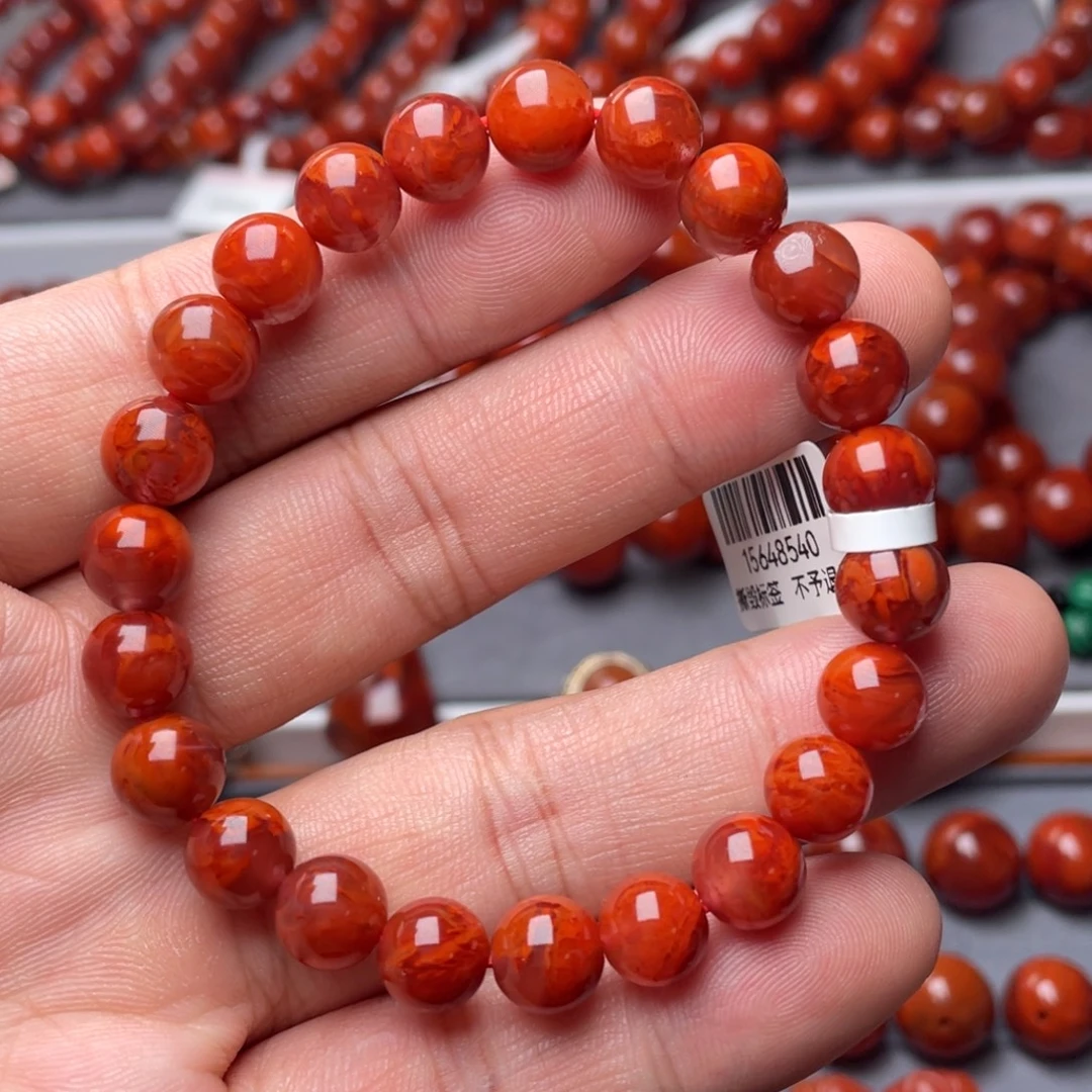 南红玛瑙未镶嵌南红玉石8.5mm瓦西玫瑰红火焰纹手串