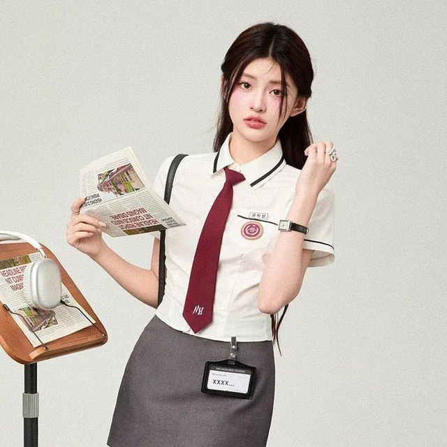 夏季短款韩系校服jk衬衫女短袖新款修身收腰上衣学院风裙子套装