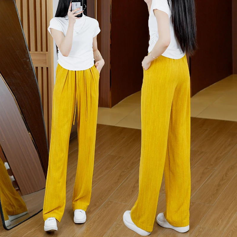 阔腿裤女春夏季2025高腰垂感抽绳休闲拖地裤百搭窄版直筒裤27081