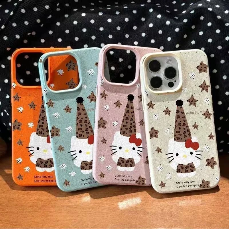 豹纹长帽KT猫适用苹果17PROMAX手机壳15荔枝纹14可爱13软壳16/17
