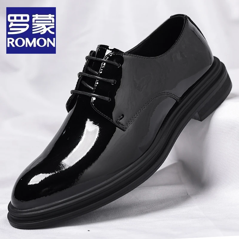 Romon/罗蒙2025秋季新款商务正装皮鞋男真皮透气英伦增高新郎婚鞋