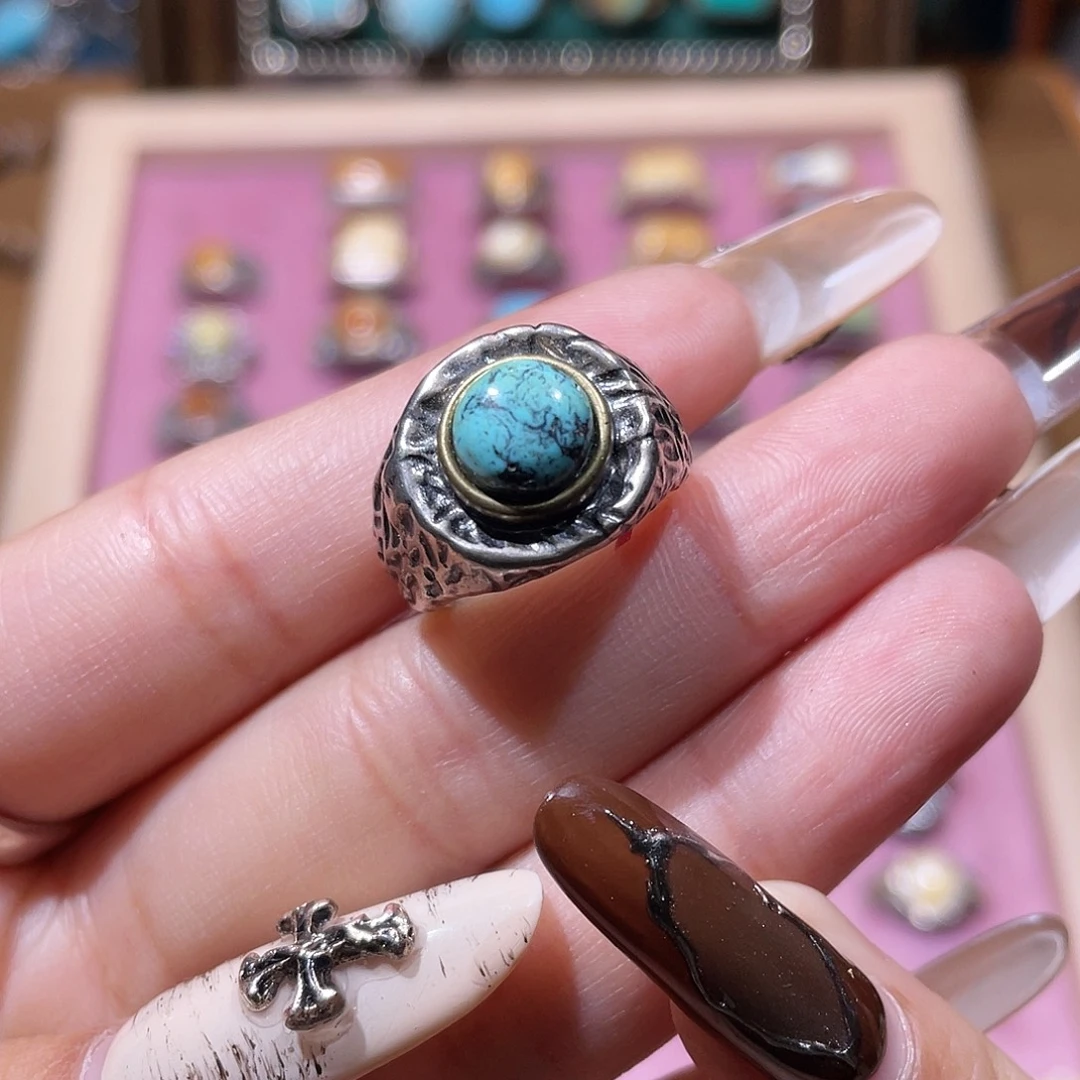 -***鹿绿松石银S925镶嵌戒指戒指