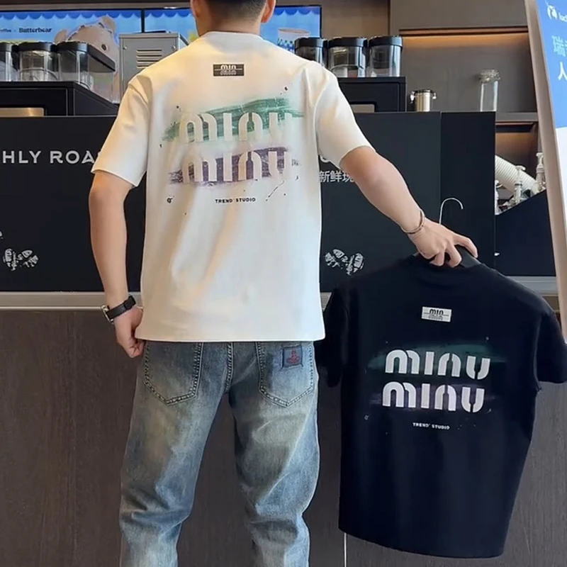 2025夏季爆款短袖男T恤网红个性印花字母百搭新疆棉半袖男装上衣