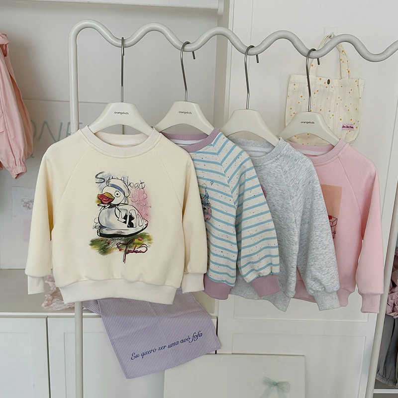【橘子家】现货~落肩韩版卡通印花卫衣春季新款儿童打底衫HS61107
