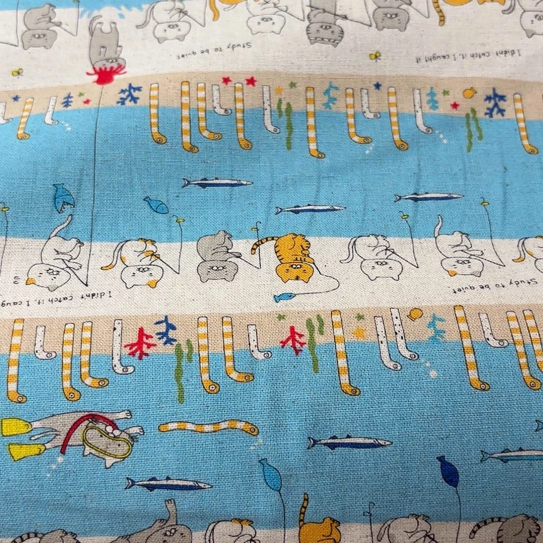 棉小林新款棉麻浅蓝色钓鱼猫半米