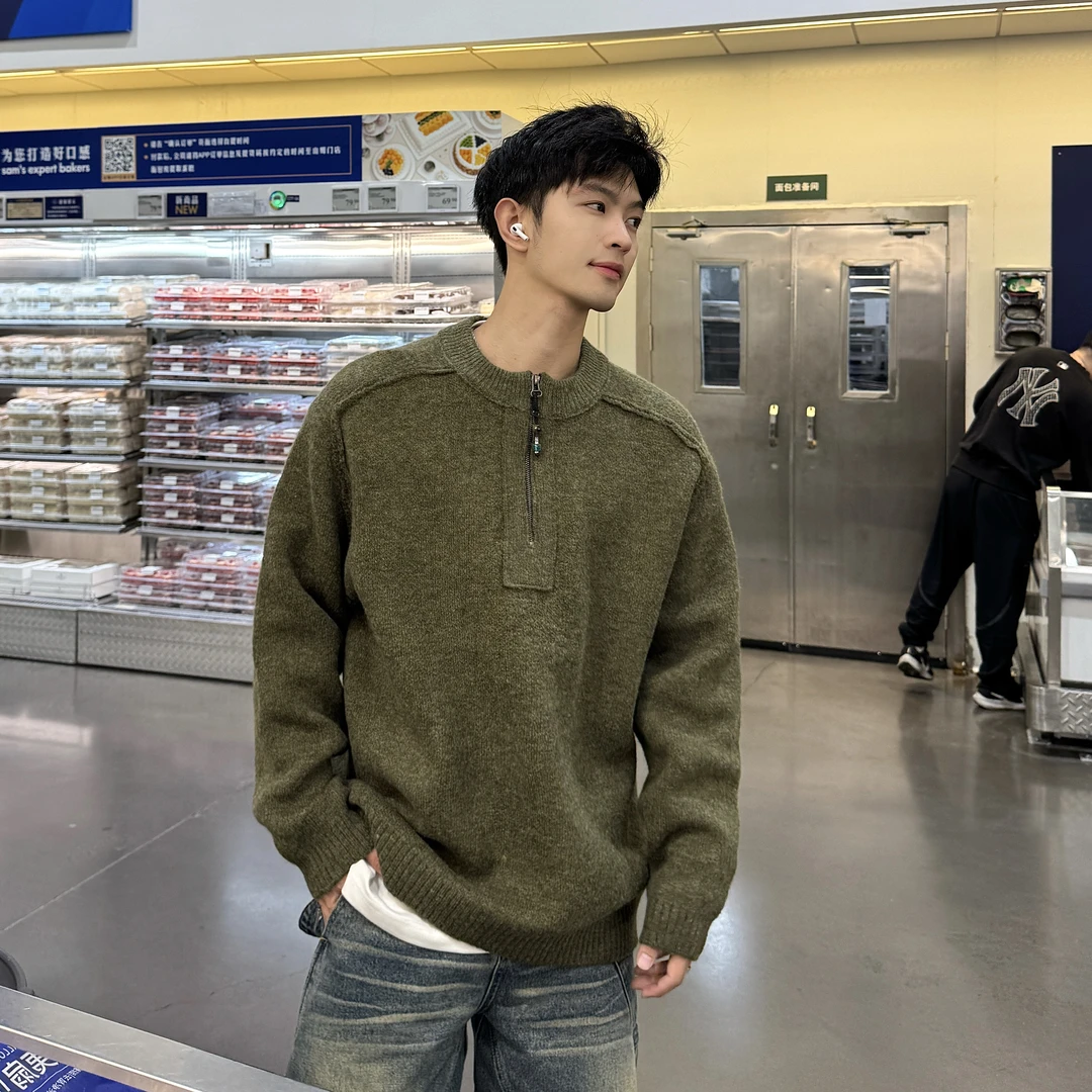 秋冬针织衫冬季男士秋冬亨利领圆领休闲韩版毛衣长袖百搭宽松保暖