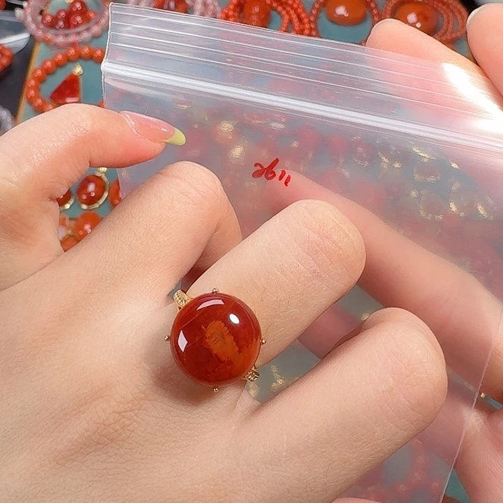 南红玛瑙银S925镶嵌戒指