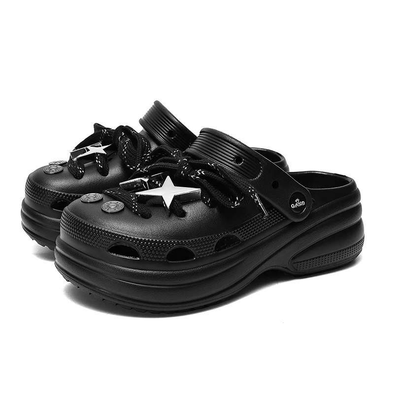 洞洞鞋女款2025新款夏季黑色凉鞋百搭增高软底外穿厚底拖鞋059