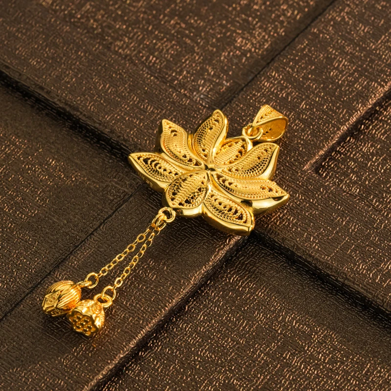 吊坠足银 足银两世欢莲花吊坠手工民族风镶嵌精美