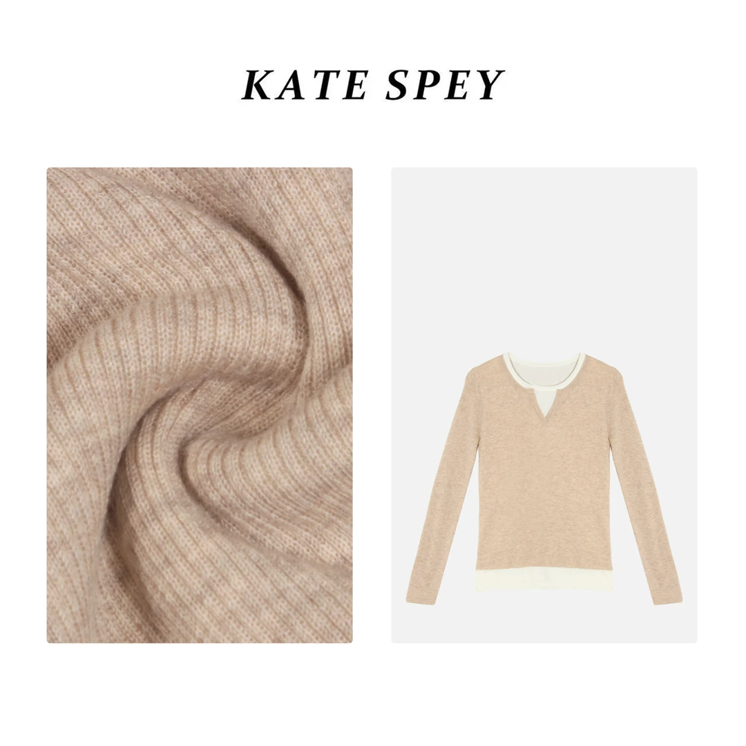 凯特丝蓓013#秋冬季圆领假两件修身弹力打底衫撞色针织1-1285