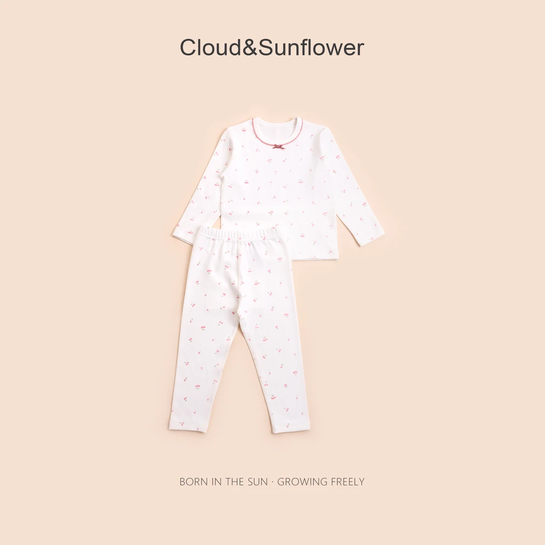 【云朵小葵】女童秋季新款满印樱桃小翻领蝴蝶结家居服套装1114481