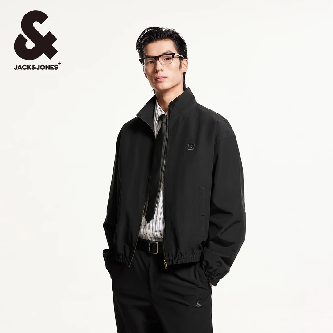 杰克琼斯春夏新款百搭休闲舒适字母刺绣廓形宽松立领夹克外套男款