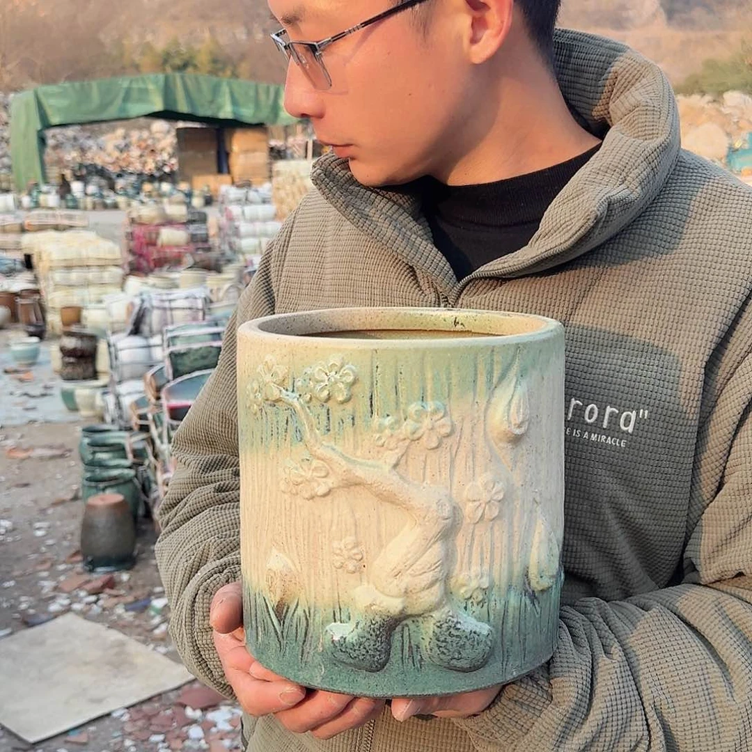 紫砂花盆口20高20（一个姹寂绿树桩