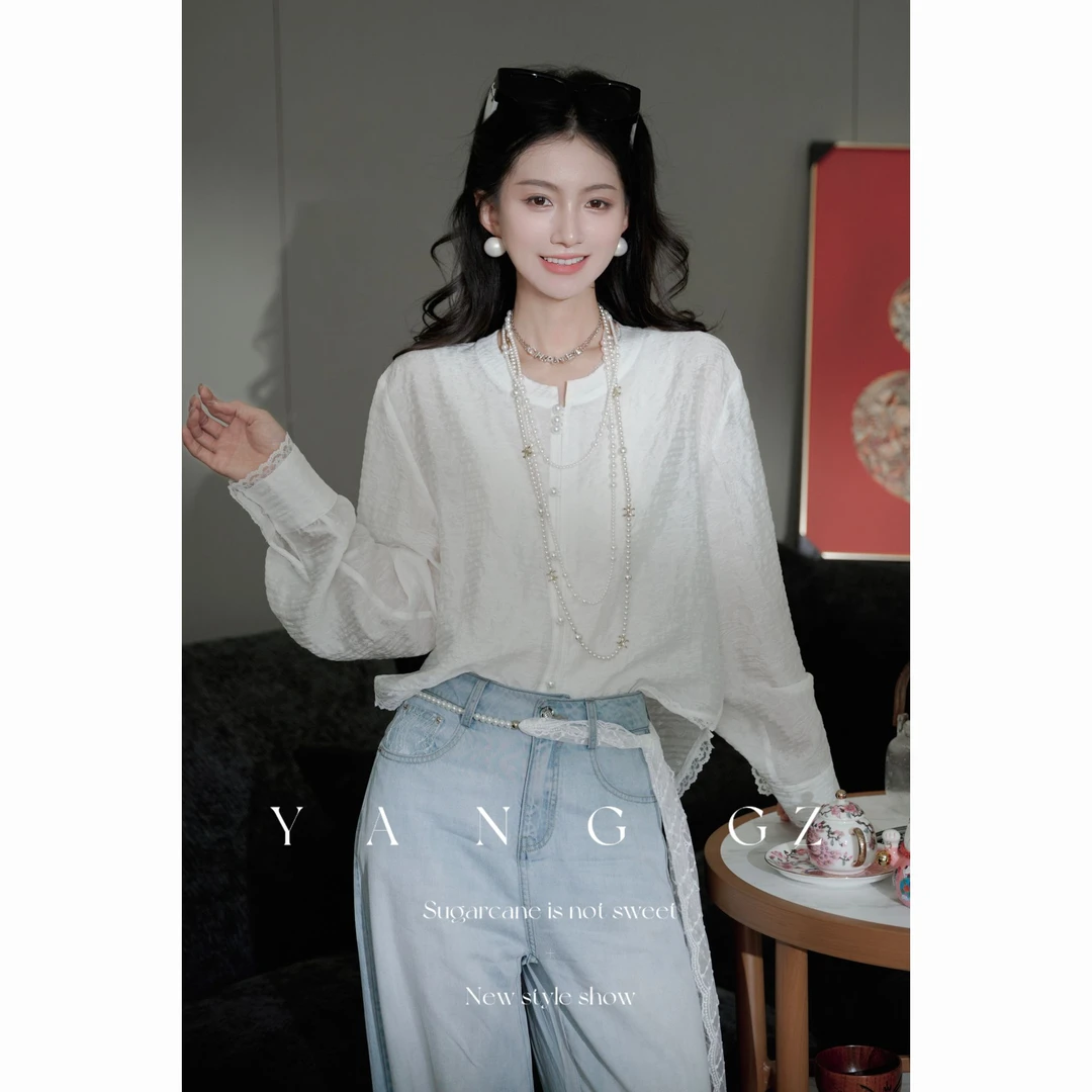 YANG GZ【Q彩韵纱衣】春季新款圆领白色衬衫女 GZ5151SH610018